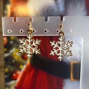 Gold and White Snowflake Earrings